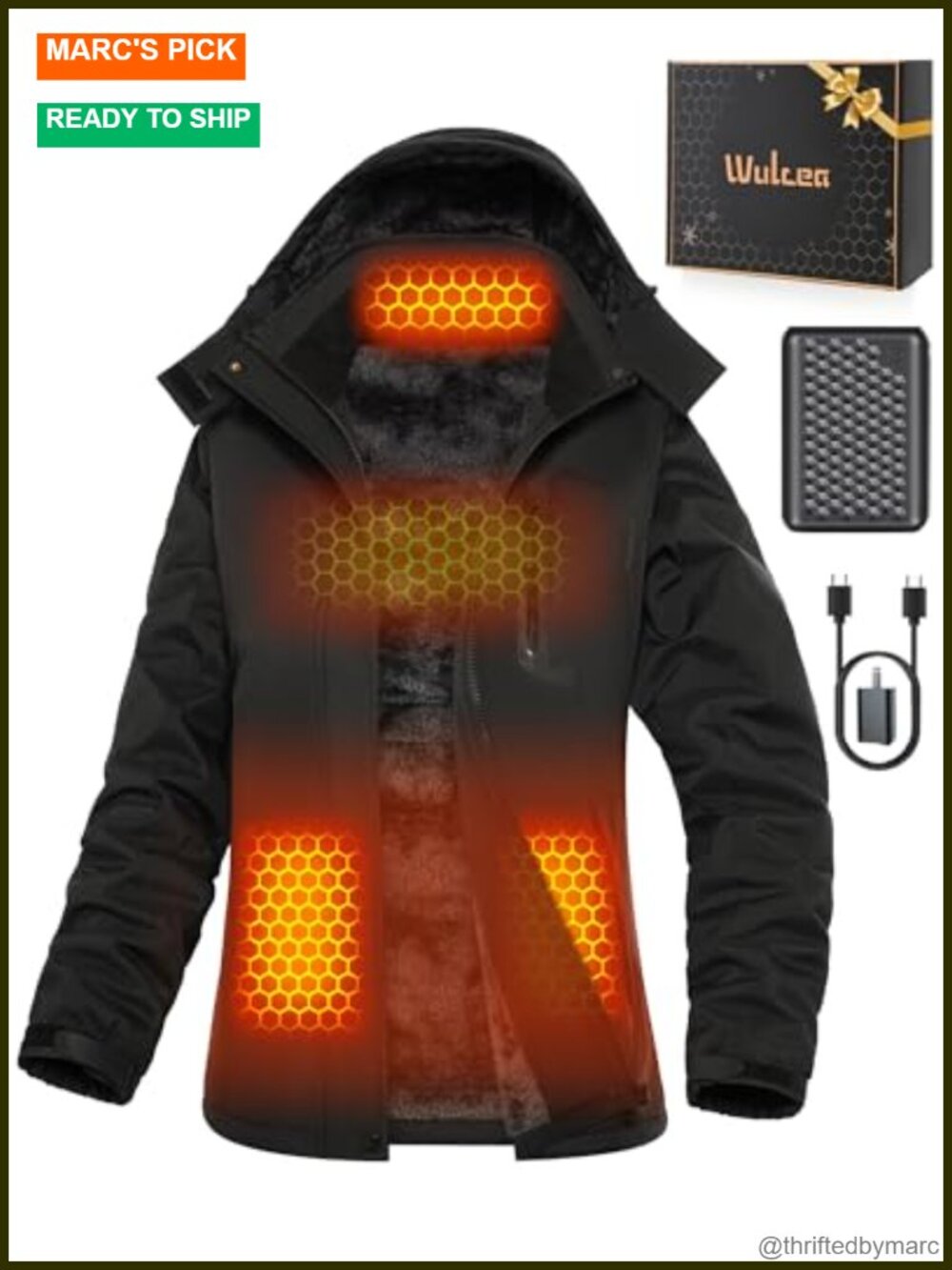 Graphene Heated Jacket Fur Lined Battery Pack Hooded Winter Coat